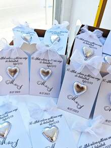 12 Thiệp Chúc Mừng Cưới Tùy Chỉnh | Chúc Hạnh Phúc | Chúc Mừng Đính Hôn | Chúc Mừng Kỷ Niệm | Thiệp Quà Tặng Chúc Phúc Cưới - Phiên bản màu trắng có nơ - Xem 2