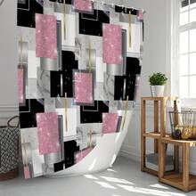 1pc/4pcs Glitter Geometric Pattern Luxury Bathroom Shower Curtain Set, Free 12 Hooks Included, Elegant Holiday Decor, Includes Bath Mat, U-Shaped Toilet Mat And Round Toilet Mat, Suitable For All Bathroom Scenarios - A - View 9