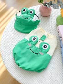 2pcs Pet Costume Hat, Dog Cat Clothes Teddy Poodle Casual Outfit Accessories Set - Cartoon Frog Sun Hat + Cartoon Flower Bud Vest - Frog - Multicolor - View 13