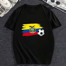 Spring Essential Women'sUnisex Black Oversized Short Sleeve T-Shirt - Ecuador National Flag Soccer Ball Graphic Patriotic Ecuadorian Soccer Fan Style 2026  World Cup High-Quality Printing Casual Game Day Match Viewing Top 
 Casual Crew Neck Tee For Daily & Vacation - 黑色 - 查看 2