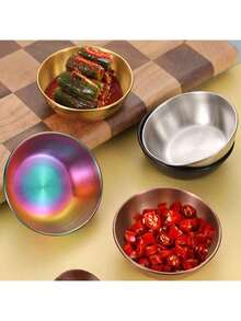 1/5/10/20个装 3.23英寸不锈钢酱油碟，迷你单碟圆形调味碟，寿司蘸酱碗，小吃碟，奶油碟，番茄酱芝士碟，可用洗碗机清洗，金色 - 金色 - 查看 7