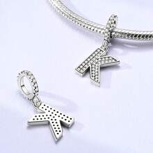 1 Pc A-Z 26-Letter Alphabet Charms With Inlaid Shiny Zirconia-DIY LOVE Letter Jewelry Gift, Perfect For Custom Bracelets And Necklaces - Silver - View 5