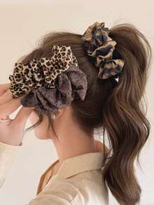 1/3pcs Classic Retro Leopard Print Scrunchie Hair Claw Clips, Women Fashion Casual Ponytail Banana Hair Clips, Suitable For Various Occasions - Multicolor - View 1