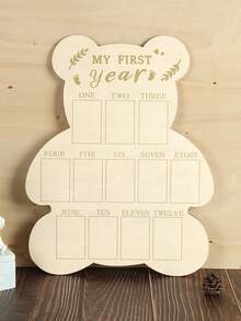 New Baby Monthly Milestone Photo Frame, Wooden Newborn Growth Photography Props - Cute Bear Design - View 2