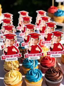 1/10/25/50/100/150pcs Personalized Photo Cake Toppers – Custom Graduates Faces, Customized Graduation Season Photo Ornament, Graduation Commemorative Gift For Her/Him, Fun Custom Toothpick Cupcake Toppers, Graduation Decorations, Unique Party Supplies For Graduation,Weddings, Family Gatherings, And Special Occasions, Warm Gifts For Graduates,Customized Graduation Season Photo Ornament, For Valentine's Day,For Mother's Day,For Birthdays,For Children's Day,For Father's Day,For Graduatio - Multicolor - View 4
