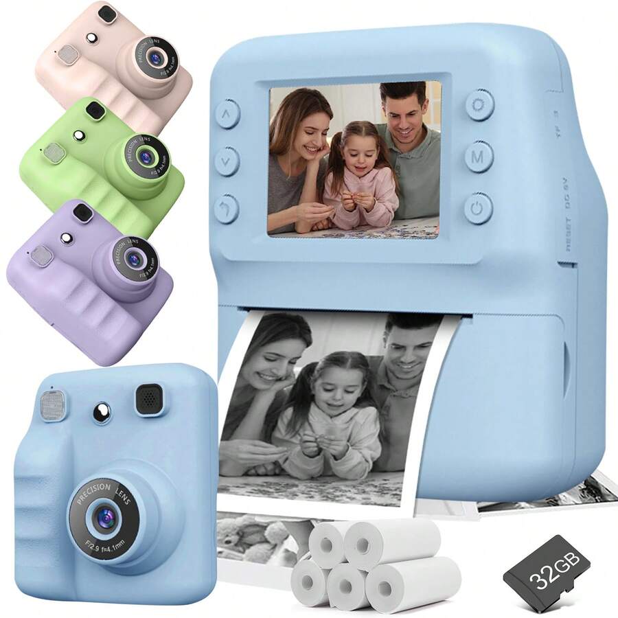 Appareil photo selfie instantané pour enfants, caméra numérique HD 1080P, appareil photo instantané multifonction avec cadres amusants et filtres de couleur, délai de prise de vue de 3s/5s/10s, cadeau de Noël et d'anniversaire pour les enfants de 3 à 12 ans, cadeau de rentrée scolaire