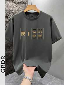 GRDR Men's Fashionable Printed Loose Short Sleeve T-Shirt | Exquisite Design | Summer Essential | Easy To Match | Showcase Your Style - Dark Grey - View 2