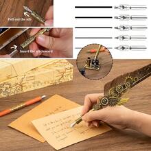 Pen And Ink Set, Calligraphy Set - Feather Quill Pen, Wooden Dip Pen, 5 Color Ink, 5 Replaceable Nibs, Pen Holder,Vintage Calligraphy Pens For Beginners And Calligraphy Lovers (Blue) - HarryBlue - View 6
