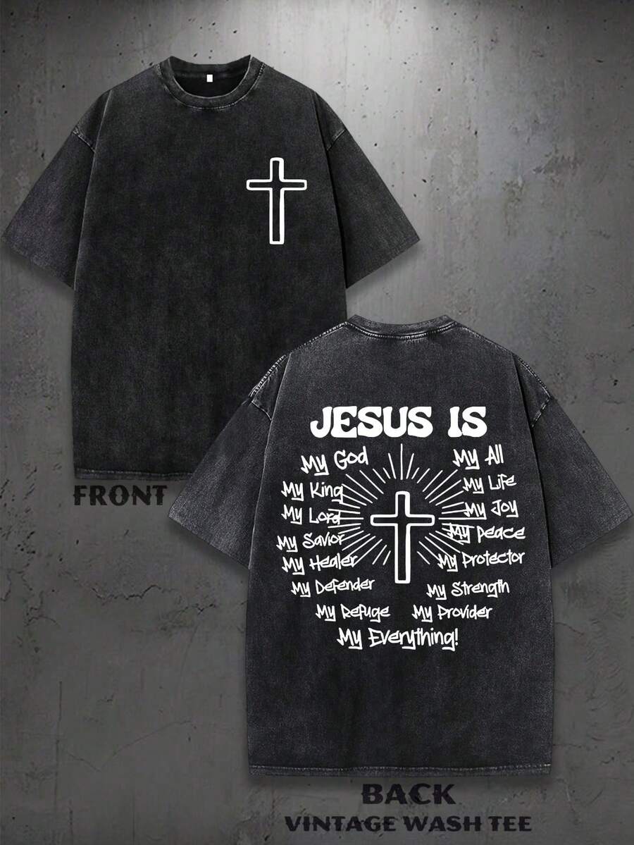 Men's Vintage Faith Graphic T-Shirt | Summer Men's Street Style Retro Print T-Shirt | Niche Fashion Men's Clothing Y2k Clothing | Unisex - 黑色 - 查看 1