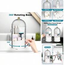 Toothbrush Holders With Sliding Lid, Rotating 3 Slots Bathroom Organizer Countertop, Tooth Brush Toothpaste Holder Bathroom Counter Stand Caddy Vanity Makeup Brushes Holder (White) - trắng - Xem 1