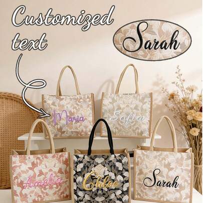 Customized Embroidered Tote Bag, Personalized Customization, Customized Name, Canvas/Linen Tote Bag, Mother's Day Gift, Bridesmaid Gift Bag, Single Party Gift