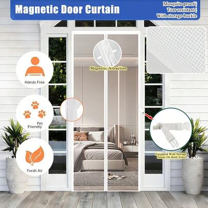 1pc Magnetic Screen Door With Strong Magnetic Closure - No Drilling Required, Indoor/Outdoor Hands-Free Sliding Curtain - Heavy Duty Magnetic Fly Screen Door For Front/Back Door, Patio, Garage - Easy Installation With Included Tools