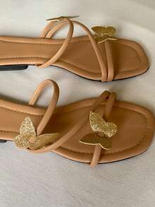 Women's Boho Flat Sandal, Comfortable Casual, With Rhinestone And Glitter Details, Luxurious, Elegant And Sophisticated, Summer Style, Available In Black, Rose, Nude, And Caramel - 裸體 - 查看 5
