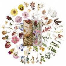 80 piezas/12 hojas Pegatinas de flores Flores prensadas y secas transparentes PET para scrapbooking, pegatinas de flores naturales para scrapbooking, planificador, diario desordenado, diario de balas - 80 piezas/12 hojas - Ver 10