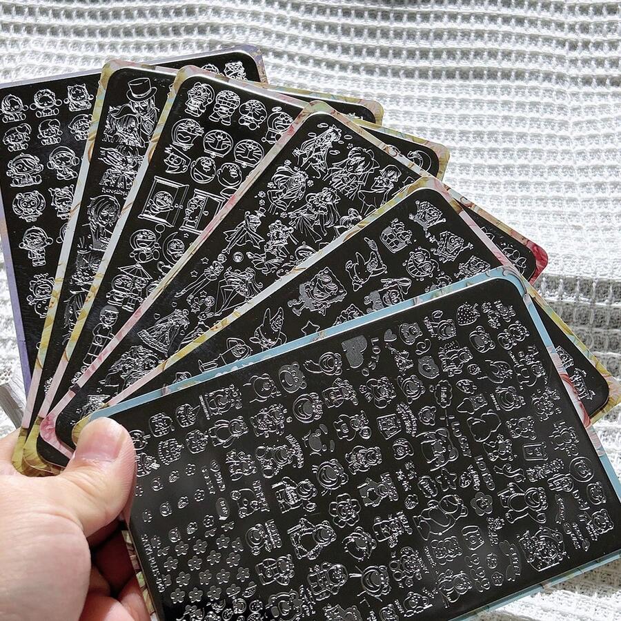 美甲印花板，新手友好型美甲装饰模板，新款中国风竹影，异域奇幻，复古宫廷，奢华精致复杂印花图案美甲印花模具，透明硅胶印花印章，钢制底板