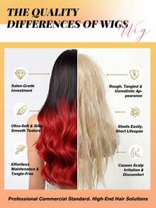 红色渐变20英寸长波浪卷合成假发，自然红色渐变水波纹假发，适合女性，非洲裔角色扮演日常发型，中分，耐热 - 漸層紅色 - 查看 10