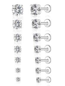 1件 925純銀莫桑石鼻釘（2-7mm）平背低過敏多尺寸穿刺飾品 鼻環耳釘 男女適用 日常配戴 - 銀色 - 查看 10