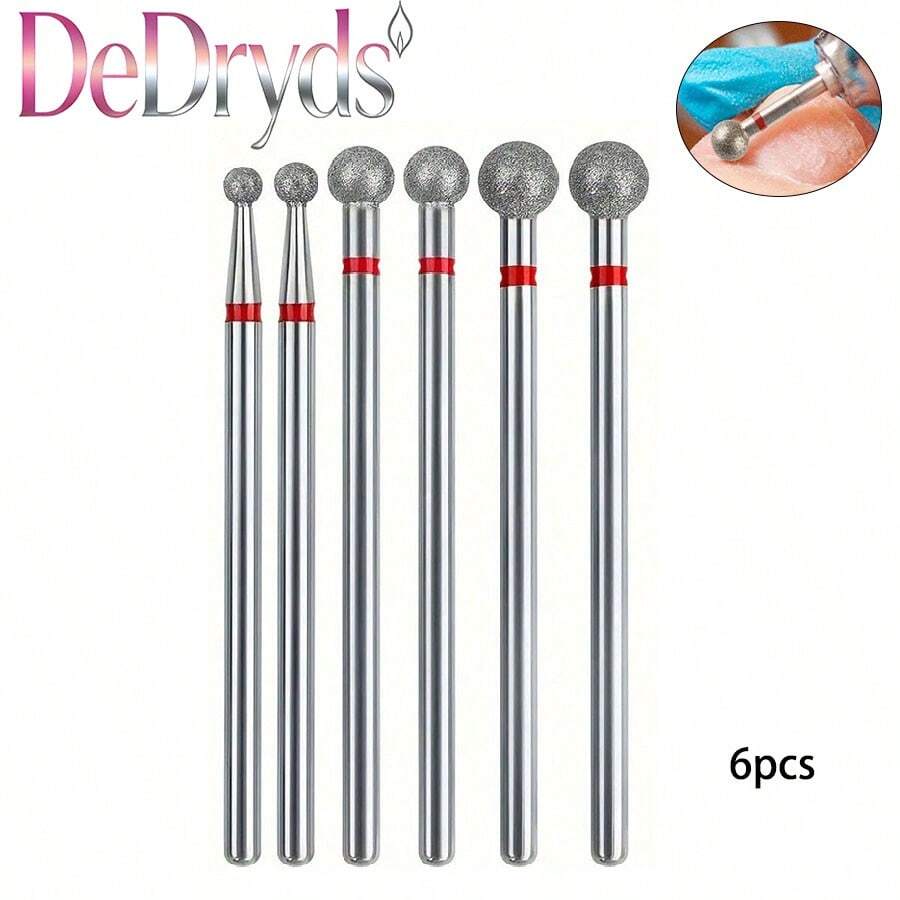 6pcs Diamond Ball Shape Nail Drill Bits Set For Electric Nail File, Professional Manicure Pedicure Cuticle Remover Cuticle Cutter Nail Art Tools Home Use Salon - Multicolor - View 1