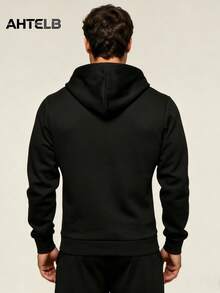 AHTELB 新款男士休闲轻便夹克，男士时尚百搭棒球领运动服夹克 - 黑色 - 查看 2