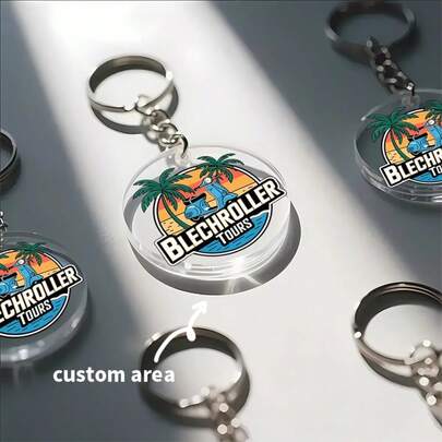 1 pieza Llavero personalizado de acrílico de 5.0x5.0cm con logotipo personalizado - Accesorios de acero inoxidable 316 y 304 con diseño vívido de playa, ideal para mochilas, parejas, regalos corporativos y personalización de imagen única, accesorios para llaveros, llavero