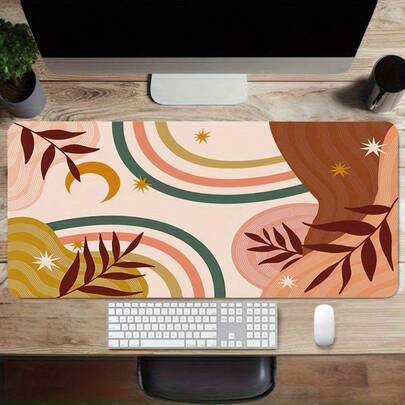 这款一体式防滑波西米亚抽象风格鼠标垫自带底座。作为一款游戏配件，它采用加固缝边，适合办公和家庭使用，并具有厚实舒适的缓冲垫。兼容电脑和键盘。