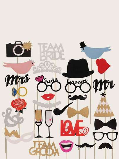 31Pcs Wedding Photo Booth Props – Funny Photo Booth Accessories With Variety Themes – Diverse & Vibrant Props For Photobooth, Designed To Elevate Wedding, Birthday & Party Photoshoot