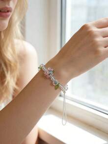 1条男女通用简约亮面花卉手机挂绳，时尚腕带，耐用手机挂饰，适合户外、旅行、运动、办公、学校、海滩、泳池等场合，兼容、Galaxy及其他配件 - 白色 - 查看 3