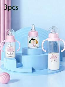 Bộ 3/2 bình sữa trẻ em bằng nhựa polypropylene bền chắc, chống rò rỉ, chống sặc, với thiết kế họa tiết động vật màu hồng và xanh dương trang nhã. - Nhiều màu - Xem 13