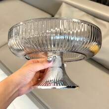 1pc High Foot Fruit Plate, Snack & Candy High Foot Plate, Made Of PET Material, Unbreakable - Clear - View 5