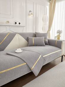 1PC Gold-Edge Non-Slip Sofa Cover, All Season Universal Sofa Cushion Cover, Pet Friendly Anti-Cat Scratch Sofa Protector, Washable Room Decor For Living Room,Couch Covers For L-Shaped, Single, Loveseat, 3-Seaters,4-Seater Sofas And Sectional Couches(Sold Separately) - Grey - View 2
