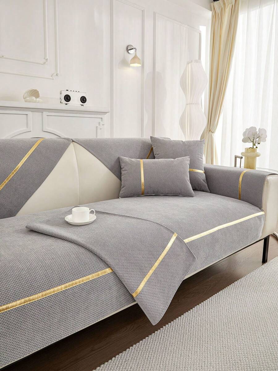 1 Tấm phủ ghế sofa chống trượt viền vàng, Tấm phủ đệm sofa đa năng dùng được cả bốn mùa, Thân thiện với thú cưng, chống trầy xước do mèo, Có thể giặt, Trang trí phòng khách, Tấm phủ ghế sofa cho ghế hình chữ L, ghế đơn, ghế đôi, ghế 3 chỗ, ghế 4 chỗ và ghế sofa góc (Bán riêng) - Xám - Xem 1