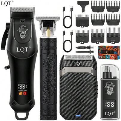LQT Bộ dụng cụ chăm sóc cá nhân nam 4 món/3 món/1 món - Máy cắt tóc sạc điện, máy tỉa râu, máy tỉa lông mũi và máy cạo râu điện, bộ dụng cụ chăm sóc đa chức năng không dây, sạc USB, kèm phụ kiện chăm sóc, lý tưởng cho việc cắt tóc, tạo kiểu râu và chăm sóc cá nhân tại nhà, món quà tuyệt vời cho Ngày của Cha.