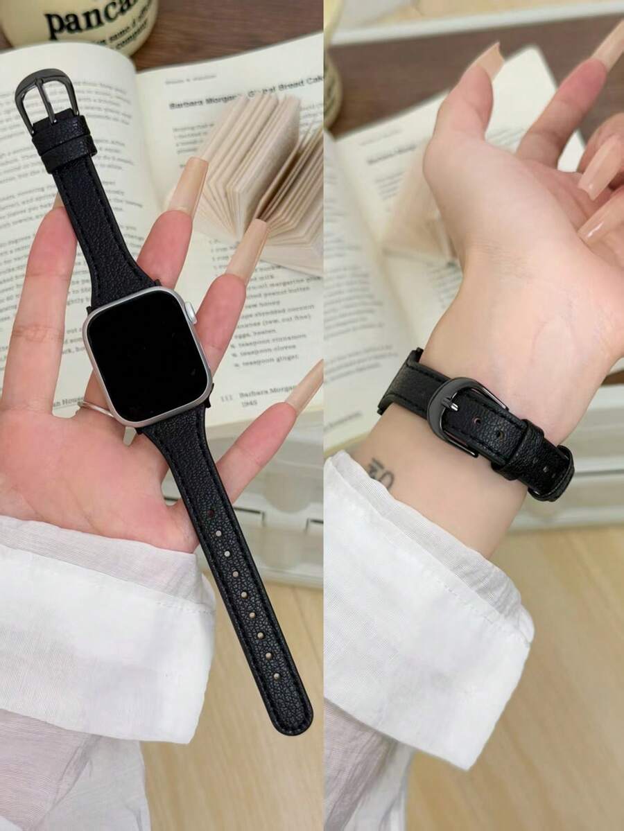 1件適用於Apple Watch女性PU圓形錶帶 38MM 40MM 41MM 42MM 44MM 45MM 46MM 49MM Ultra 11/10/9/8/7/6/5/4/3/2 SE - 黑色 - 查看 1