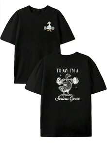 2026 Serious Goose Graphic T-Shirt, T-shirt casual da uomo con stampa fronte/retro, alla moda, con girocollo, realizzata in puro cotone 220 g/m² (1 pezzo) y2k - nero - Visualizzare 3