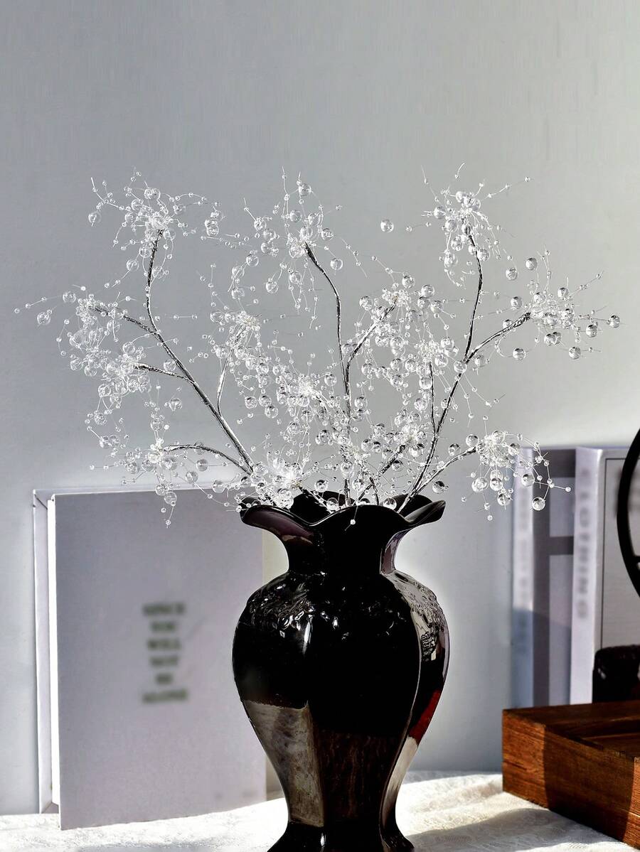 1支透明水晶花枝，仿真花朵，时尚手工串珠，人造植物，适用于花园花环装饰、节日礼物派对、家居客厅桌面装饰、母亲节礼物花束