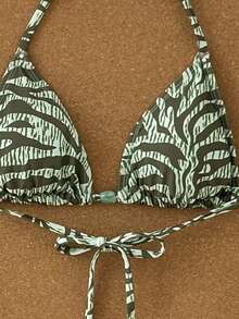 Bộ bikini họa tiết lá nhiệt đới - Bộ hai mảnh cạp cao màu xanh lá cây và nâu thanh lịch với váy ngắn | Hoàn hảo cho kỳ nghỉ hè ở bãi biển, tiệc bể bơi và những chuyến đi chơi lễ hội. - màu xanh lá - Xem 8