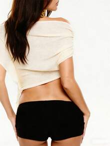 Women Fold Over Waist Ruched Micro Shorts O-Ring Low Rise Booty Shorts Solid Color Casual Skinny Going Out Mini Bottoms Hot Pants Going Out Outfits Rave Costumes Y2k Streetwear Party Clubwear Beachwear - màu đen - Xem 10