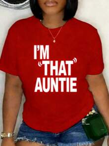 % Cotton I'That Auntie Funny Best Aunt Tee-Shirt Women's Summer Plus Size Classic Soft Crew Neck Tee Tops% Comfortable CottonLoose And Comfortable - Đỏ - Xem 1