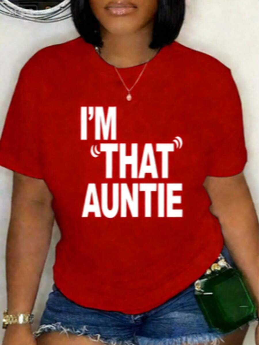 % Cotton I'That Auntie Funny Best Aunt Tee-Shirt Women's Summer Plus Size Classic Soft Crew Neck Tee Tops% Comfortable CottonLoose And Comfortable - Đỏ - Xem 1