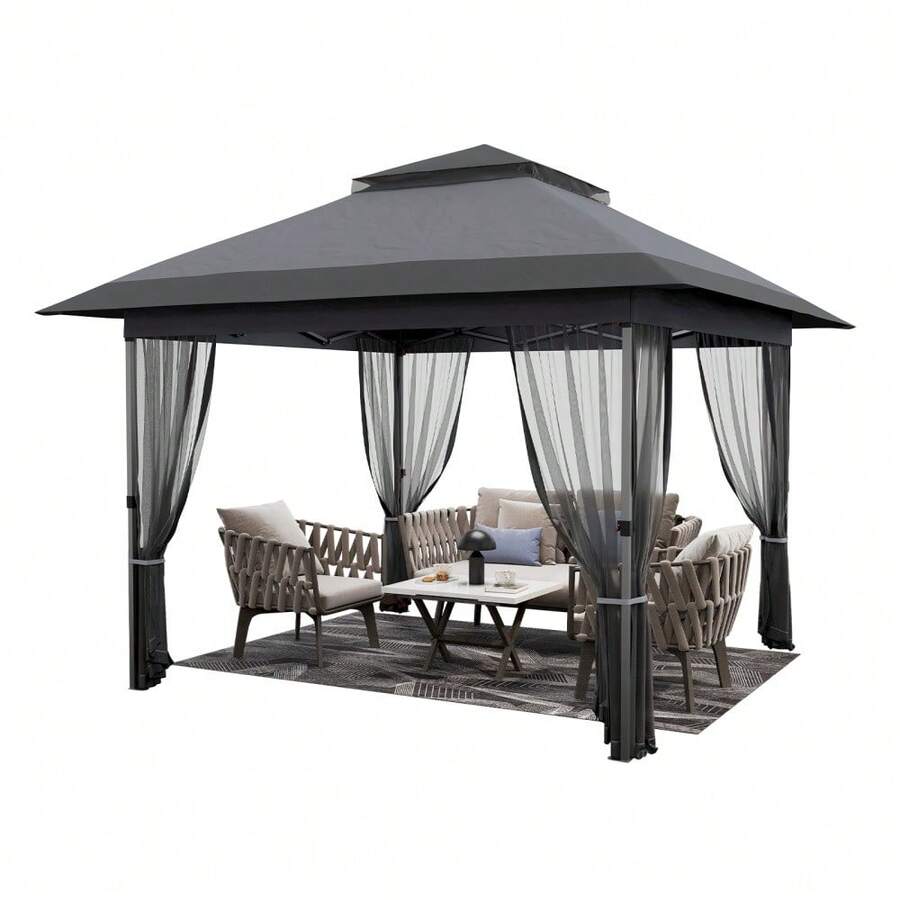 TEQIN Pop Up Canopy Gazebo,Outdoor Canopy Shelter,Instant Patio Gazebo Sun Shade Canopy Tent With Vented Roof,Bag & Netting For Lawn Garden Backyard & Deck,12x12 - Dark Gray + Light Gray 3.6x3.6M - View 1