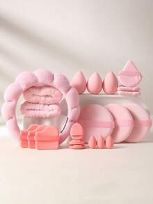 21件套化妆工具套装，包含：1个发带+2个手碗带+3个化妆海绵+3个气垫粉扑+3个三角粉扑+3个迷你气垫粉扑+3个迷你化妆海绵+3个圆形粉扑，一应俱全，新手友好 | 方便旅行携带，送礼佳品 | 新手/女性的完美之选 - 彩色 - 查看 2