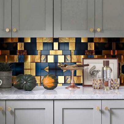 Self-Adhesive Mosaic Wall Sticker Waterproof Moisture-Proof Heat Resistant Peel And Stick Backsplash Tile Removable Reusable DIY Wall Decal Vinyl Art Home Decor For Bathroom Kitchen Living Room Bedroom Cabinet Counter Backsplash RV Laundry Room Oil Proof Anti-Fouling Easy Clean Thick Wear-Resistant Modern Boho Aesthetic Stick On Tile For Renters Home Renovation