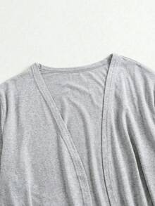EARO Plus Size Women Casual Solid Color Loose Long Cardigan Jacket With Pockets, Minimalist Comfortable Daily Wear, Spring/Autumn, Unique Design, Flattering Fit - Gray - View 3