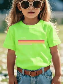 FOX Retro Rainbow Print Round Neck Short Sleeve T-Shirt, Soft And Comfortable Casual Top For Summer, Stylish And  American Vintage Style, Suitable For Boys And Girls For Everyday Wear, School Outings, Outdoor Activities, Birthday Parties - 白色 - 查看 10