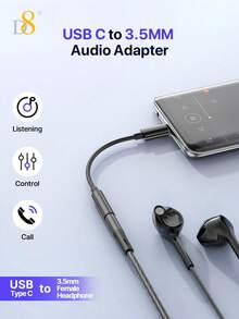 D8 IPhone16 USB-C To 3.5mm Audio Adapter, Type-C To AUX Headphone Converter With DAC Stereo Microphone, Compatible With IPhone16/16 Pro/Pro Max/15/15Plus/15Pro/15Pro Max Pro/Air 5/4 Mini 6, Galaxy S23 Ultra S22 S21 S20, Pixel 7 Pro, White - Black - View 4