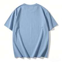 Women's Solid Color Simple Crewneck Short-Sleeved Summer T-Shirt, Daily Wear-Unisex Summer Casual Vintage Cotton Printed T-Shirts For Couples - 天藍色 - 查看 2