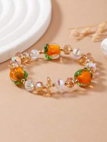 1件暖橙色玉石般透明水晶珍珠手链，女士节日礼物 - 彩色 - 查看 3