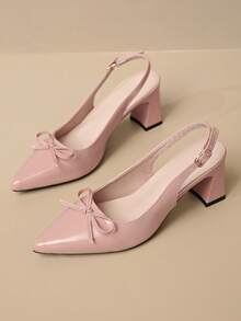 Giày sandal cao gót mũi nhọn đế dày thanh lịch dành cho nữ, có nơ trang trí, thích hợp cho đi làm, đi hộp đêm, dự tiệc, đám cưới, hoạt động ngoài trời, khóa cài bằng da, gót vuông, màu trắng, phối cùng váy. - Hồng - Xem 7