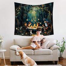 2D Flat Printing,1 Pc Enchanted Forest Tapestry, Fantasy Woods Tapestry Wall Hanging, Magical Wildflower Forest Animal Wall Blanket Decor For Home Living Room Bedroom Nursery - 白色 - 查看 3