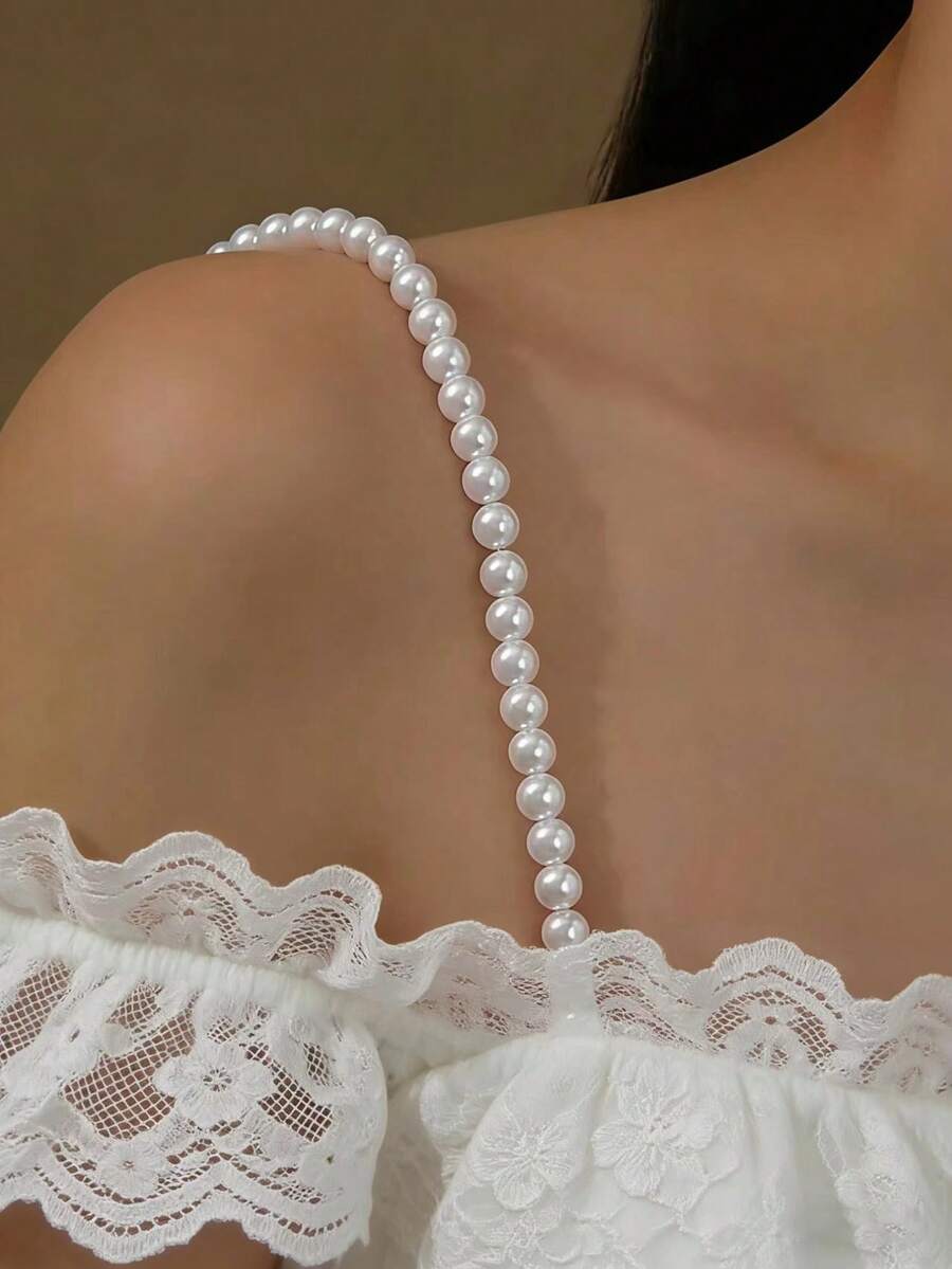 2pcs/Set Faux Pearl Shoulder Strap, Minimalist Versatile Adjustable Elegant Chain Strap Camisole - Style 1 - View 1